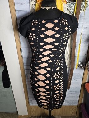 Eva Franco Black Mini Dress with Nude Lining Cutout Details
